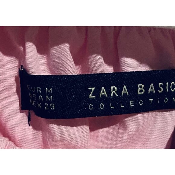 Zara Top Womens Medium Off the Shoulder Ruffle Bell Sleeve Cropped Pink Boho - Picture 6 of 8